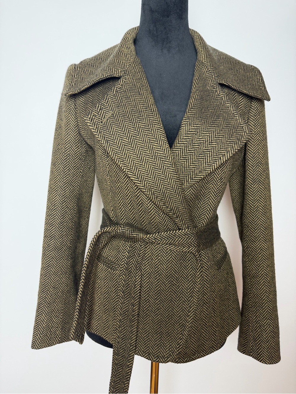 MaxMara Brown Herringbone Wrap Jacket Size 8 Wool/Cashmere - Picture 12 of 12